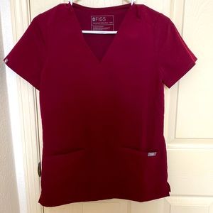 Figs Burgundy Casma Scrub Top (3 pockets) XXS